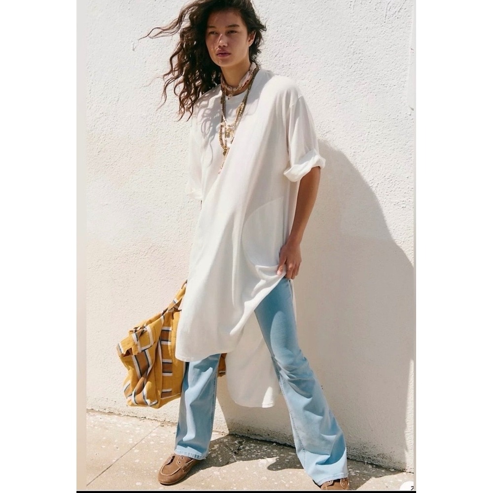 Free People Free-est Chrissa White Cotton Oversized High Low Maxi Dress Large